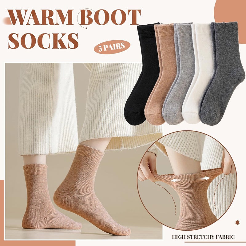 Velice Merino Wool Socks for Women 5 Pairs Warm Winter Hiking Thick Thermal Cozy Boot Work Soft Ladies Crew Socks - Image 3